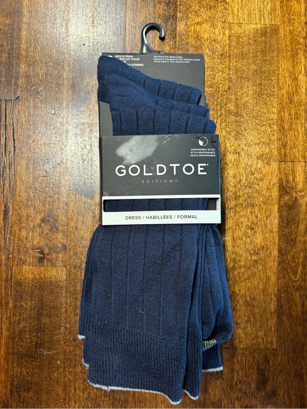 Gold Toe Edition Men’s Dress Crew Socks 3-Pack Navy Ribbed Comfort Fit Shoe Size